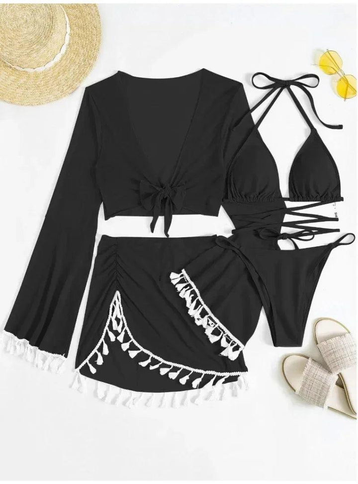 Women Sexy 4pcs Boho Bikinis Sets Cover Up Tops Skirts Beachwear Bathing Suit Holiday Party Beach Swimsuit Bather-THAT FASHION STORE