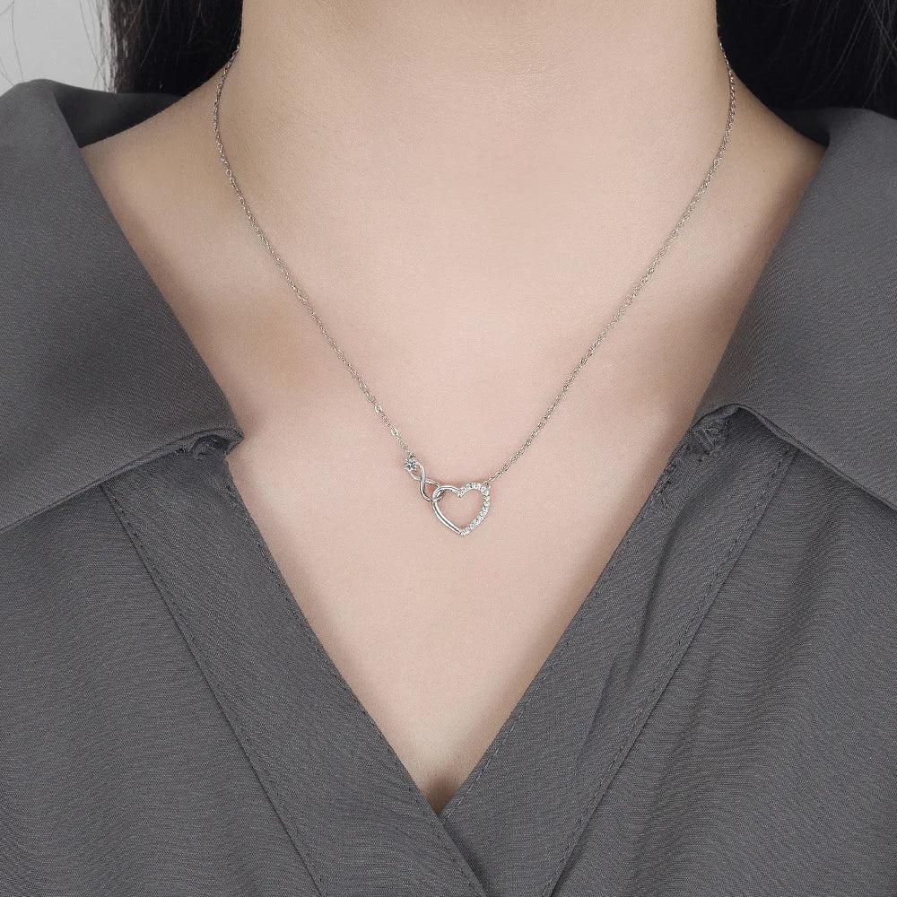 925 Sterling Silver Zircon Heart Interlocking Necklaces For Women Luxury Quality Jewelry Gift Female Free Shipping Items GaaBou-THAT FASHION STORE