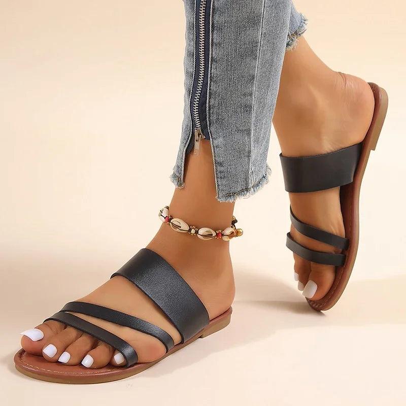 2024 Summer Flat Heel Sandals for Women Casual Plus Size Beach Slippers Woman Pu andal-THAT FASHION STORE