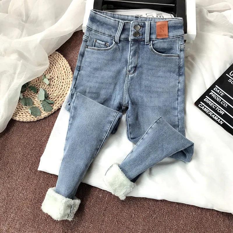 Women's Winter Plush Warm Fleece Skinny Jeans, High Waist Stretch Denim Trousers with Thermal Lining Winter Boot Cut Jeans Woman-THAT FASHION STORE