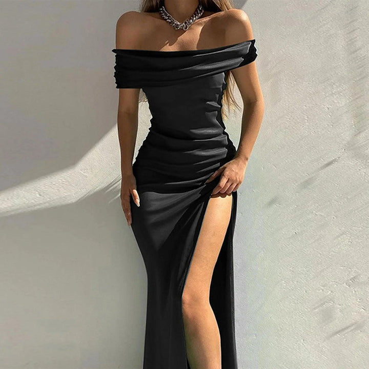 Elegant Solid Off Shoulder Dress Women Sexy High Side Split Luxury Formal Maixi Dresses Ladies Vestidos Evening Party Night-THAT FASHION STORE