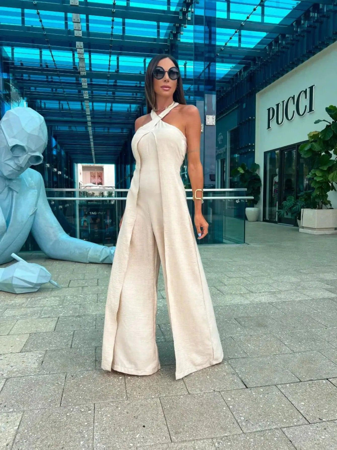 New Summer Women Jumpsuit One Front Jumpsuit Sleeveless Wide Leg Long Pant Bodysuit Fashion Fit Casual Streetwear-THAT FASHION STORE