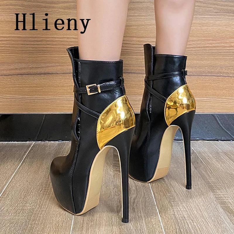 Hlieny Size 35-45 Fashion Extreme Platform Ankle Boots Women Winter Fashion Round Toe Thin High Heels Belt Buckle Woman Shoes-THAT FASHION STORE