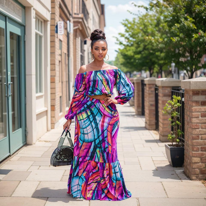 XL-5XL Large Size Printed African Two-Piece Dress plus Size Suit Skirt-THAT FASHION STORE