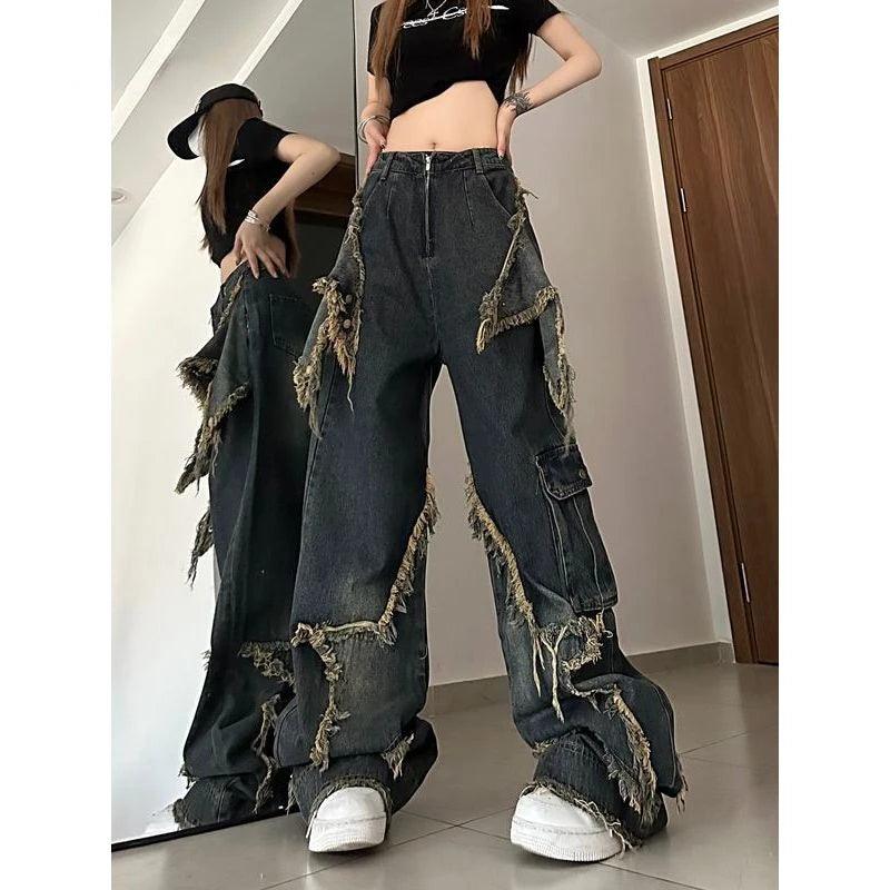 Fashionable Design Wide Leg Jeans Women Casual Trousers Plus Size Baggy Jeans Denim Fashion Vibe High Street Niche Y2k Pants-THAT FASHION STORE