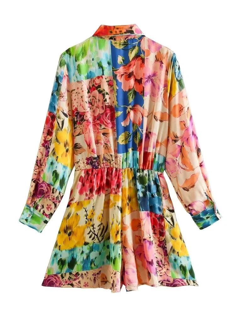 Foridol Floral Boho Tie Dyed Summer Long Sleeve Romper Playsuit Overall Beach Button Shirt Spring Wide Leg Romper Jumpsuit-THAT FASHION STORE