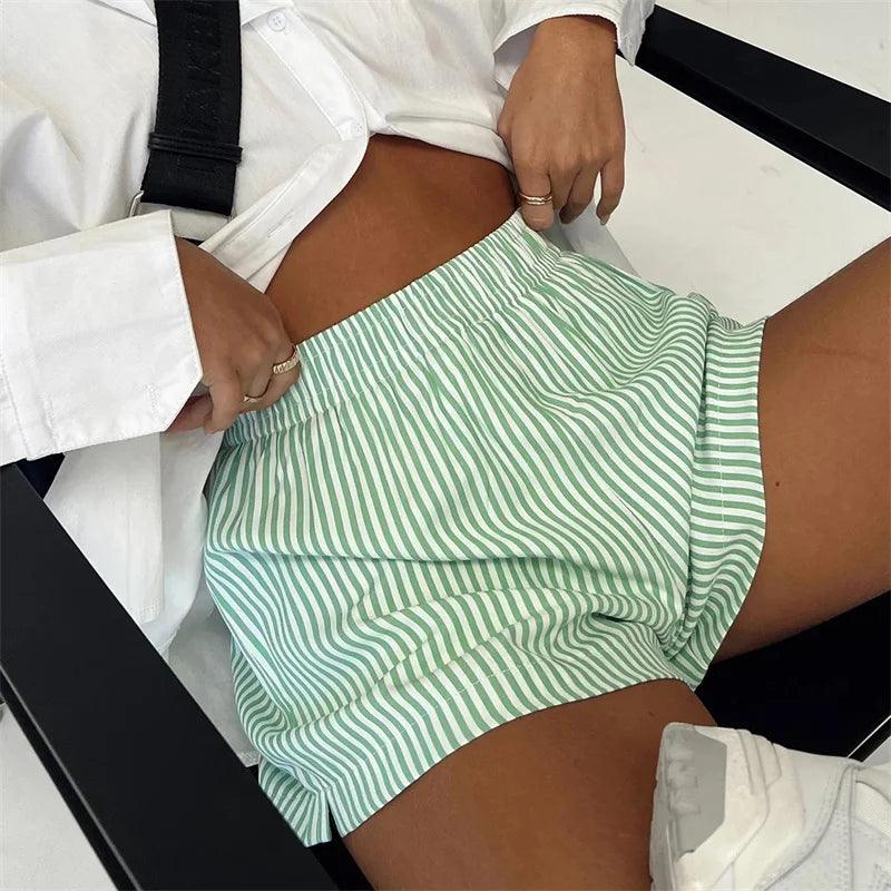 Women Y2k Stripes Boxer Shorts 2024 Summer Hot Pants Elastic Waist Loose Fit Boy Shorts Cute Lounge Sleep Shorts Jogging Bottoms-THAT FASHION STORE