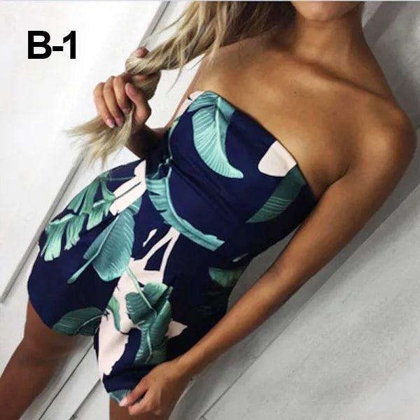 Spring & Summer Strapless V-neck One Line Collar Ruffle Edge Striped Printed Loose Jumpsuit Strap Women Romper Feminin Elegantes-THAT FASHION STORE