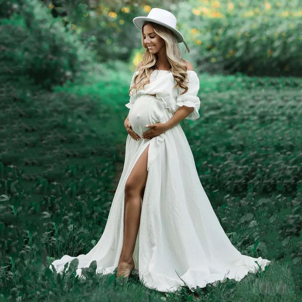 Boho Rust Cotton Maternity Photoshoot Long Dress Bohemian Cotton 2 in 1 Pregnancy Photography Dress-THAT FASHION STORE