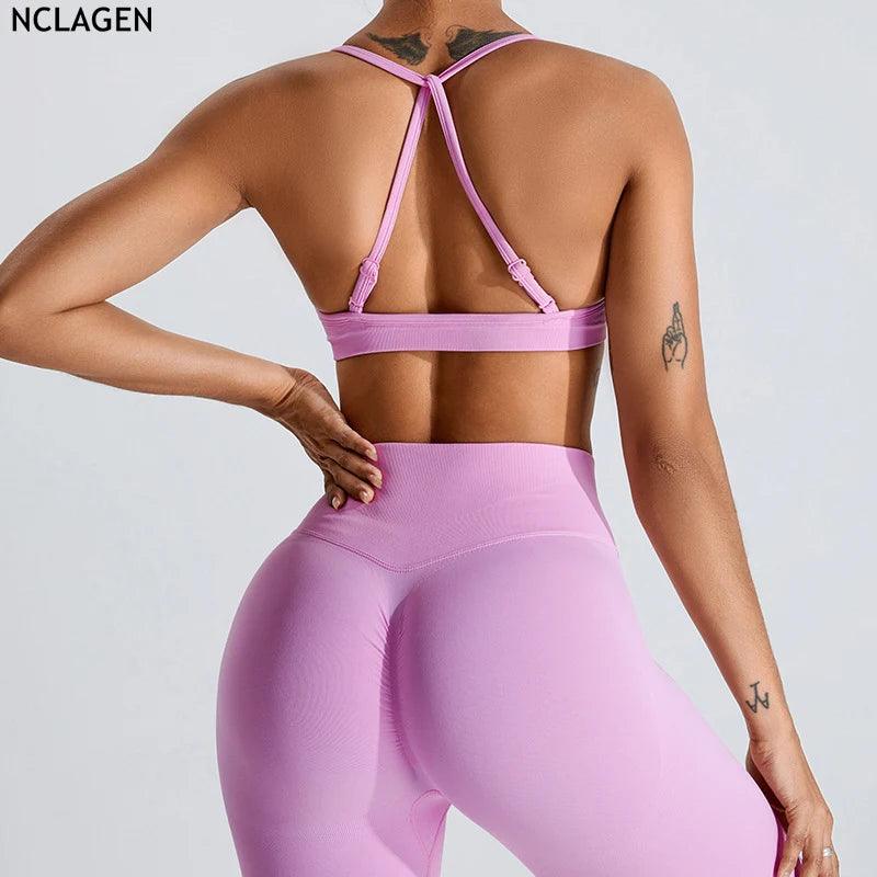 NCLAGEN Seamless Yoga Bra Push-up Crop Top Adjustable Thin Shoulder Fitness Top Women's Sports Vest Running Halter Gym Bralette-THAT FASHION STORE