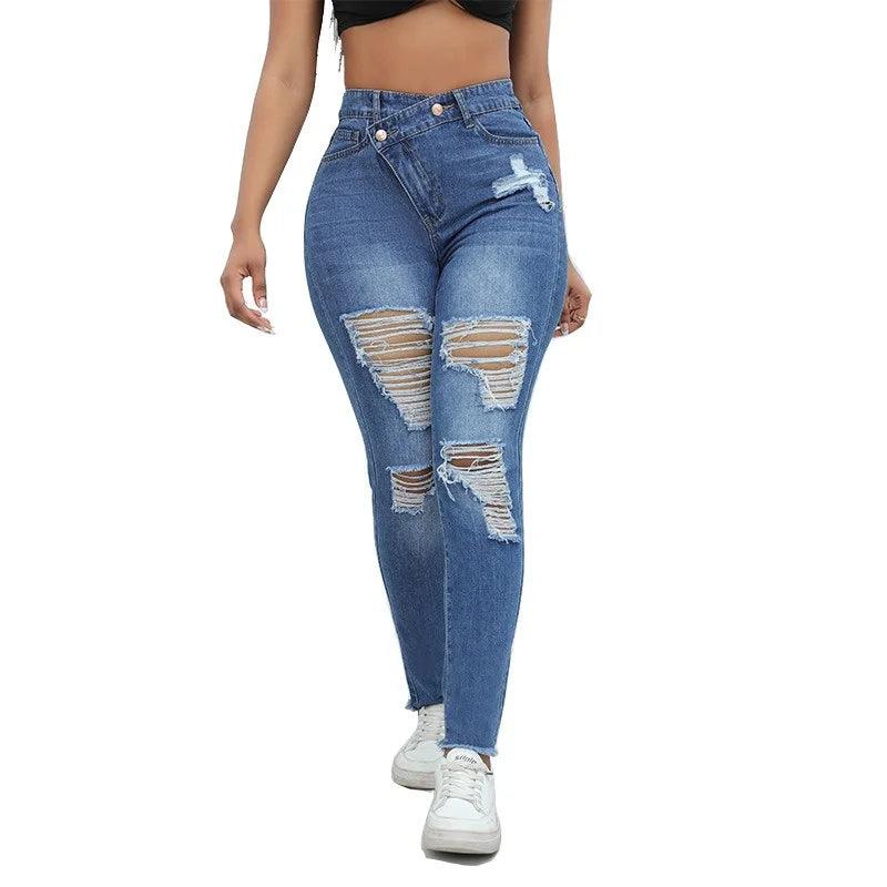 New Sexy Women High Waist Slim Ripped Jeans Hole High Street Trousers Stretch Pencil Pants Trendy Black Leggings Jeans Plus Size-THAT FASHION STORE