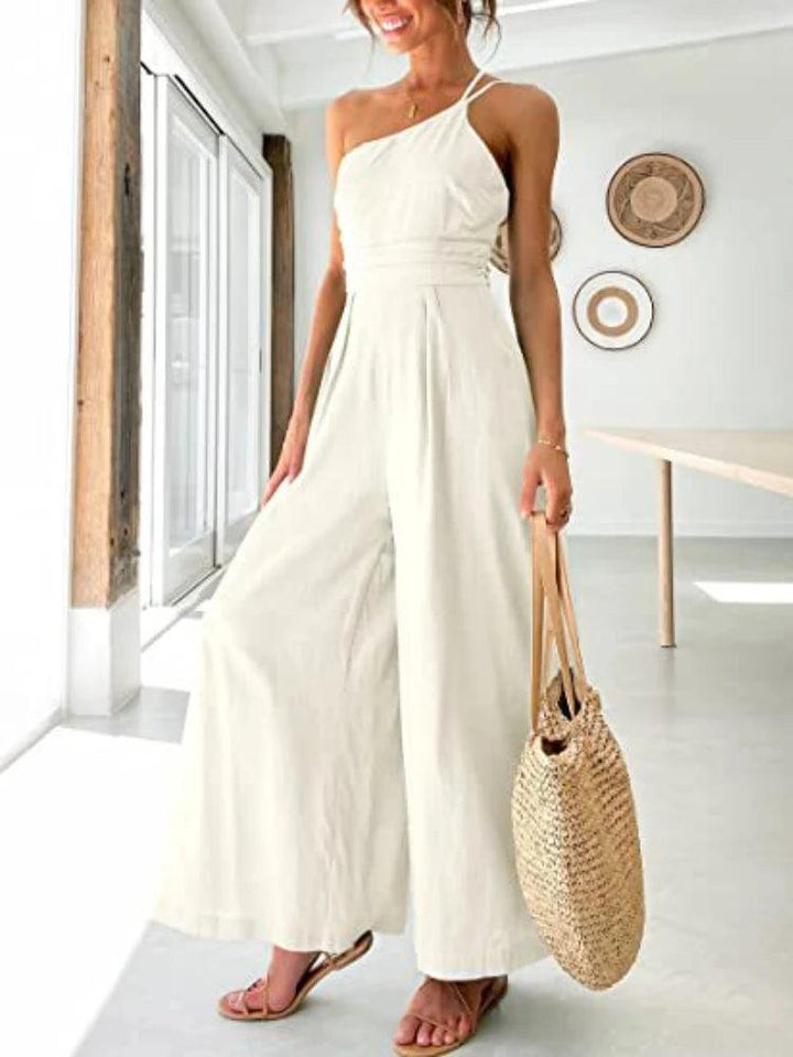 Women's Jumpsuit Single Shoulder Strap Pleated High Jumpsuit-THAT FASHION STORE