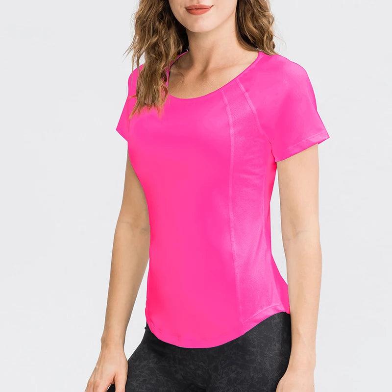 Women Yoga Tops Breathable Sport Fitness Workout Running Yoga Top Quick Dry Short Sleeve Gym T Shirt-THAT FASHION STORE