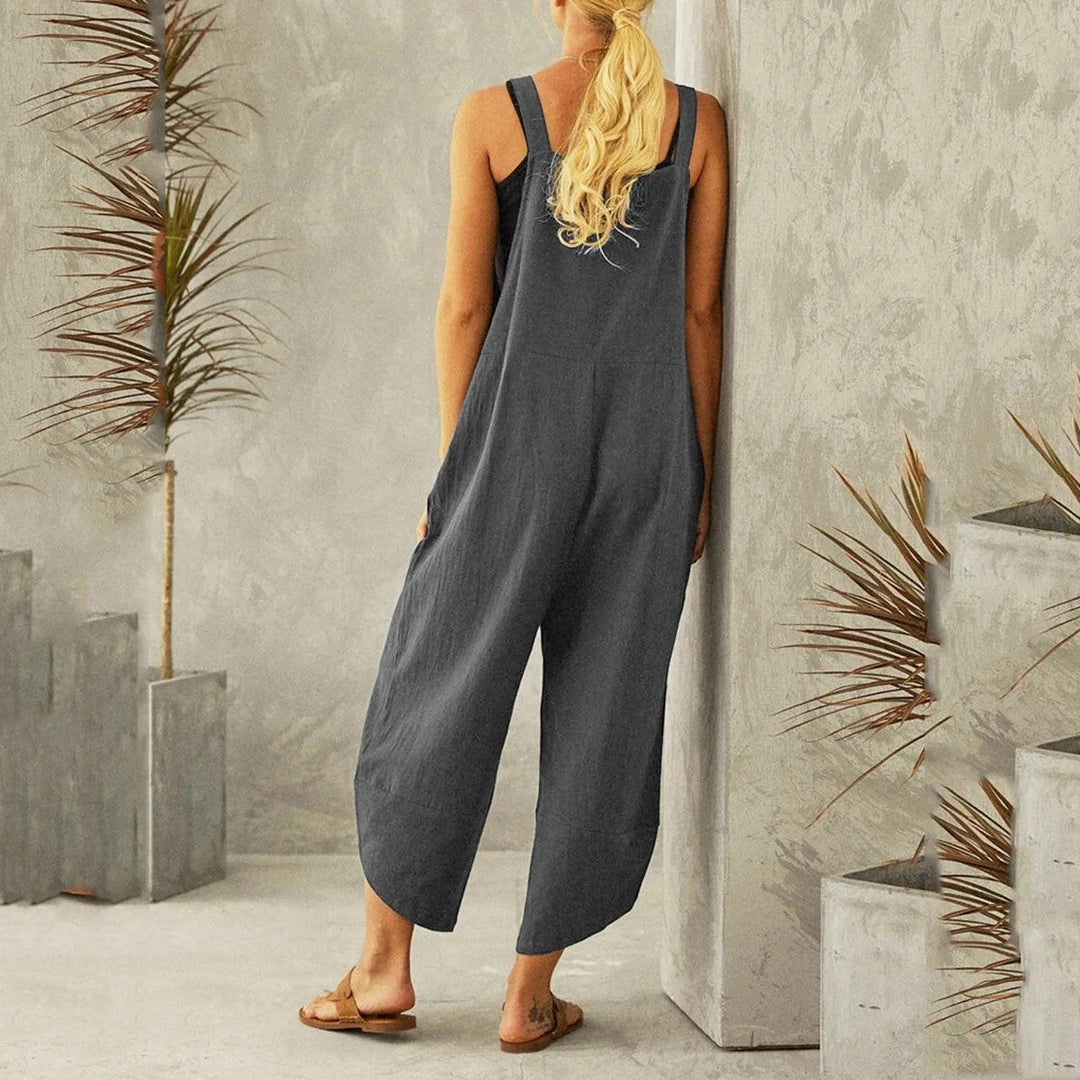 Ladies Summer Loose Strap Jumpsuit Casual Wide Leg Pants Fashion Leisure Solid Color Outwear Women Shoulder Strap Pockets Romper-THAT FASHION STORE