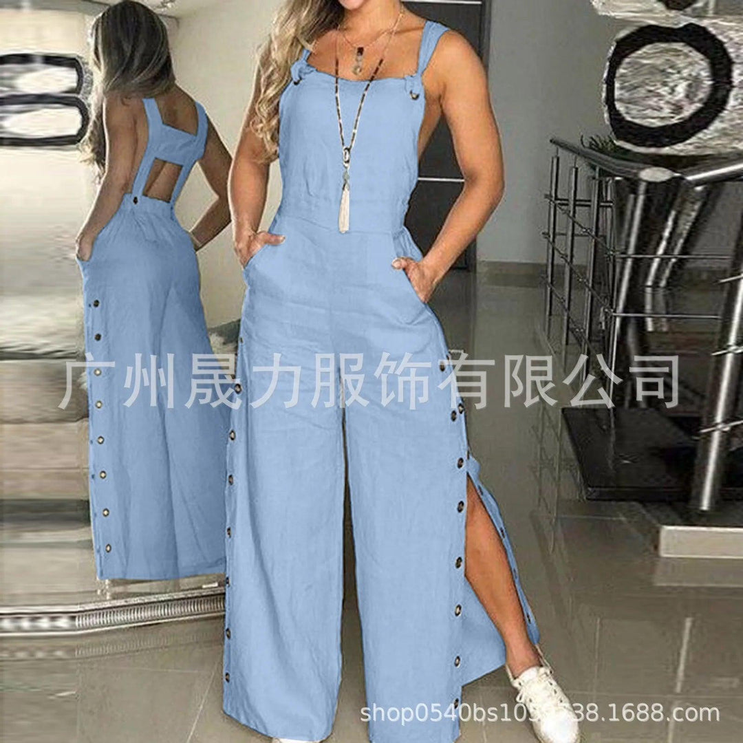 Women's Jumpsuit 2023 New Solid Color Suspenders Sleeveless Wide Leg Straight Pants Fashion Casual Street Clothing-THAT FASHION STORE