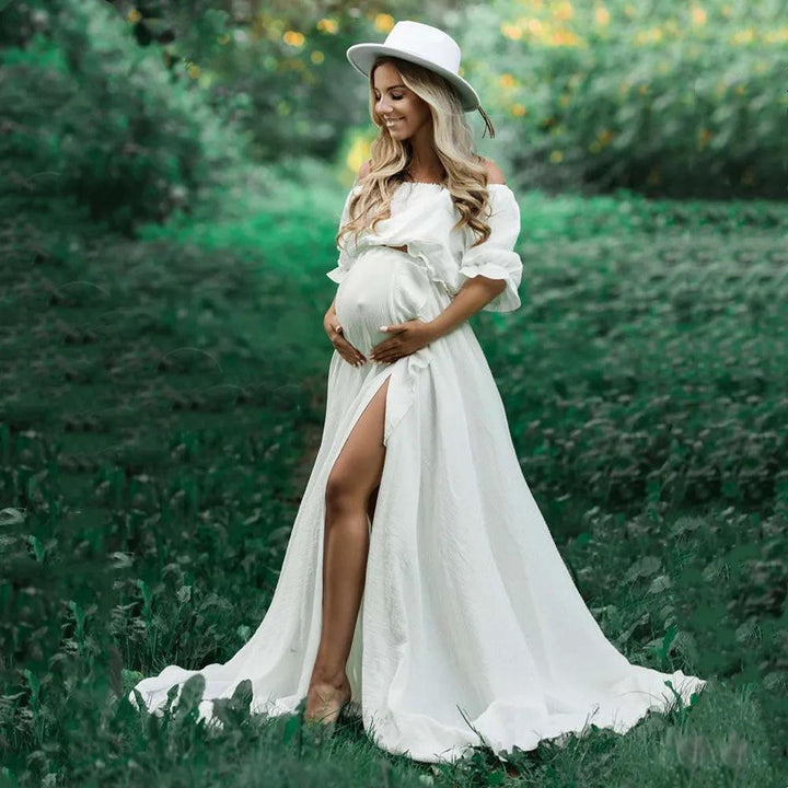 Boho Cotton Maternity Photoshoot Dress 2 in 1 Bohemian Pregnant Woman Photography Dress Outfit-THAT FASHION STORE