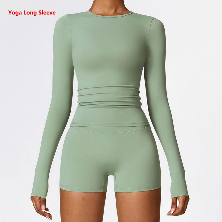 Women's Quick Dry Breathable Yoga Long Sleeves Crop Top Round Neck Sports Top Gym Fitness Workout Sexy Running Long Sleeves-THAT FASHION STORE