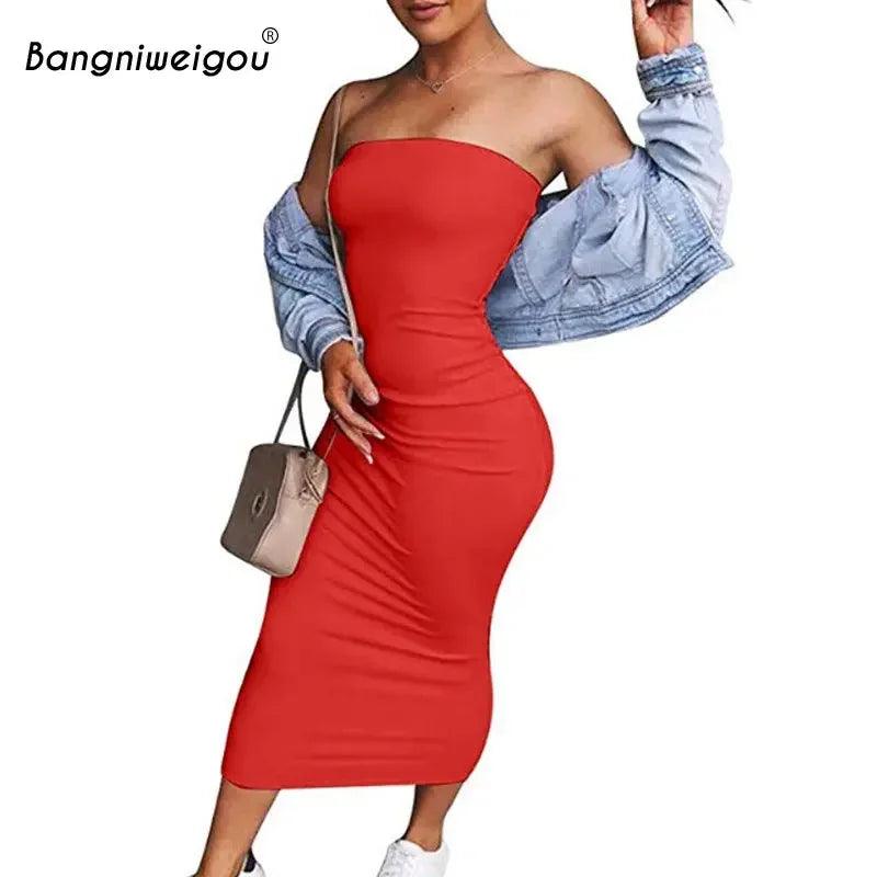 Bangniweigou Sexy Off Shoulder Tube Dress Summer Women Black White Basic Bodycon Sundress Strapless Stretchy Bandage Robe Femme-THAT FASHION STORE