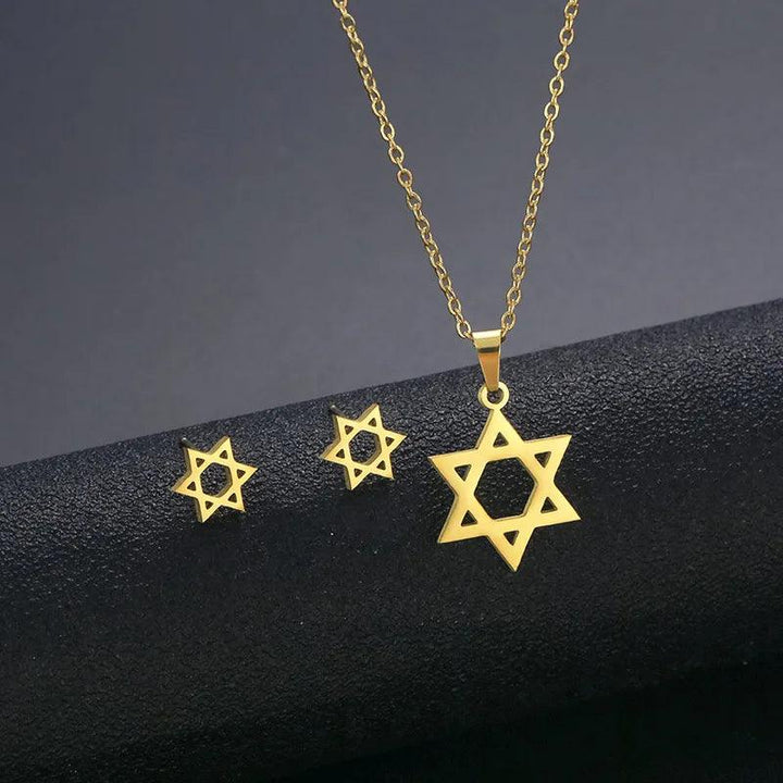 YILUOCD David Star Necklace Earrings Set Classic Jewish Star of David Pendant Stainless Steel Jewelry Sets for Women-THAT FASHION STORE