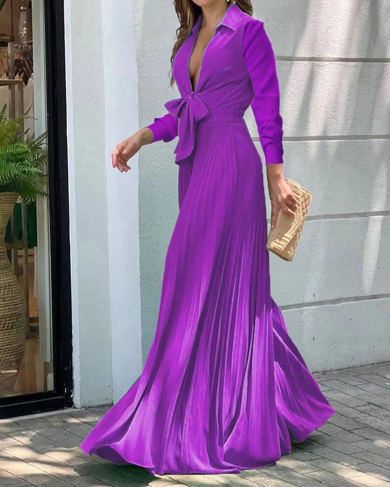 Women's Clothing 2022 Autumn New Fashion V-neck Long-sleeved Lapel Top Loose Wide-leg Jumpsuit for Women-THAT FASHION STORE