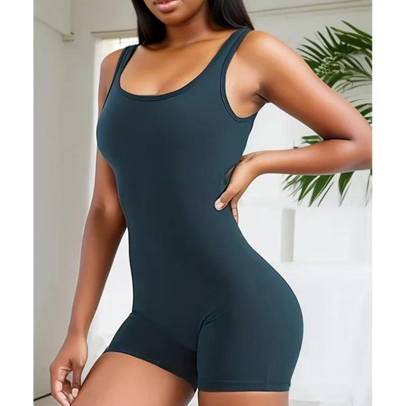 Women Sexy Hollow Out Bodysuit Seamless Square Neck Backless Bodysuit Fitness Yoga Trainning High Elastic Sports Short Bodysuit-THAT FASHION STORE