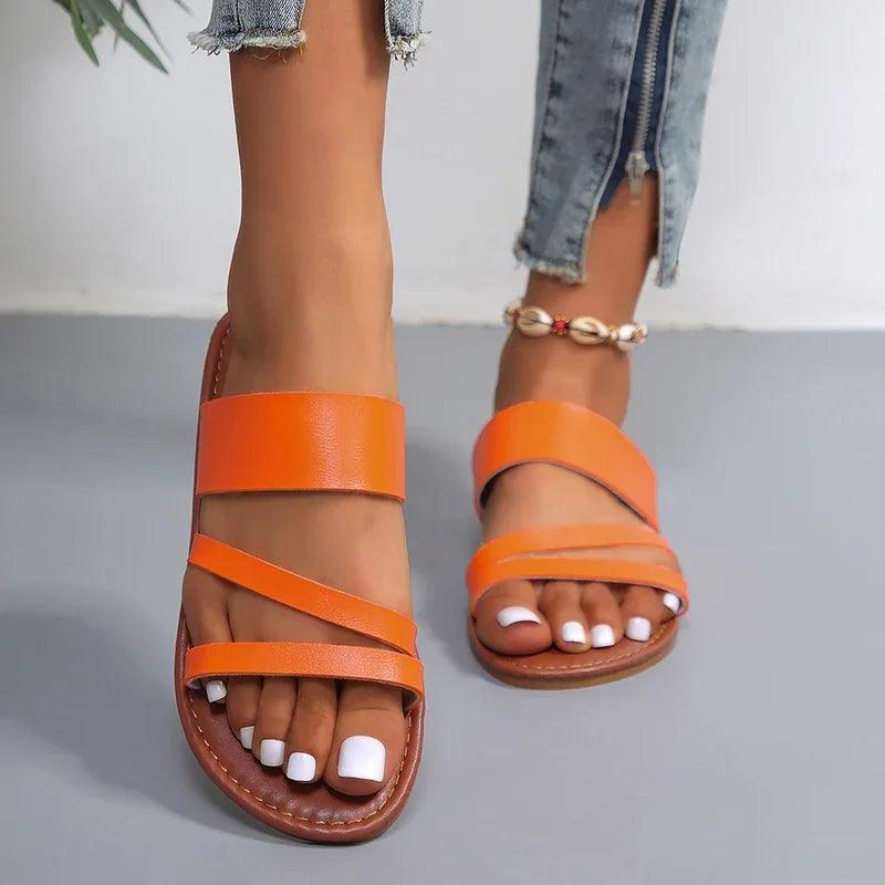 2024 Summer Flat Heel Sandals for Women Casual Plus Size Beach Slippers Woman Pu andal-THAT FASHION STORE