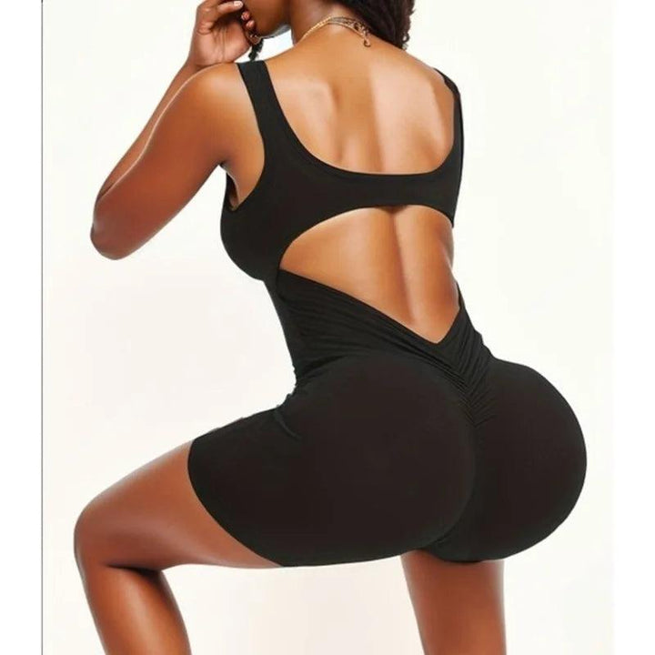 Women Sexy Hollow Out Bodysuit Seamless Square Neck Backless Bodysuit Fitness Yoga Trainning High Elastic Sports Short Bodysuit-THAT FASHION STORE