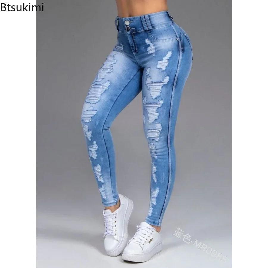 Plus Size Women Vintage Mid Waist Skinny Jeans Distressed Denim Pants Pencil Pants Casual Jeans Woman-THAT FASHION STORE