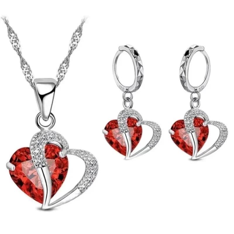 Luxury Women 925 Sterling Silver Cubic Zircon Necklace Pendant Earrings Sets Cartilage Piercing Jewelry Wedding Heart Design-THAT FASHION STORE