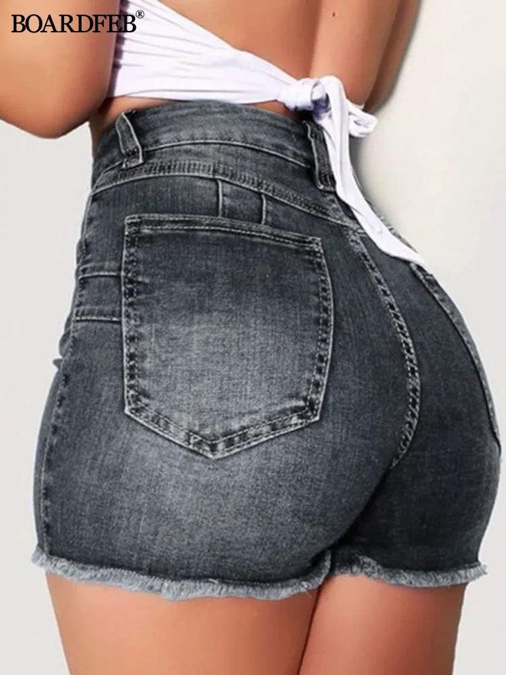 Women Broken Denim Shorts Ladies Casual High Waist Stretch Hole Ripped Jeans Short Pants Female Summer Hotpant Slim Fit Shorts-THAT FASHION STORE