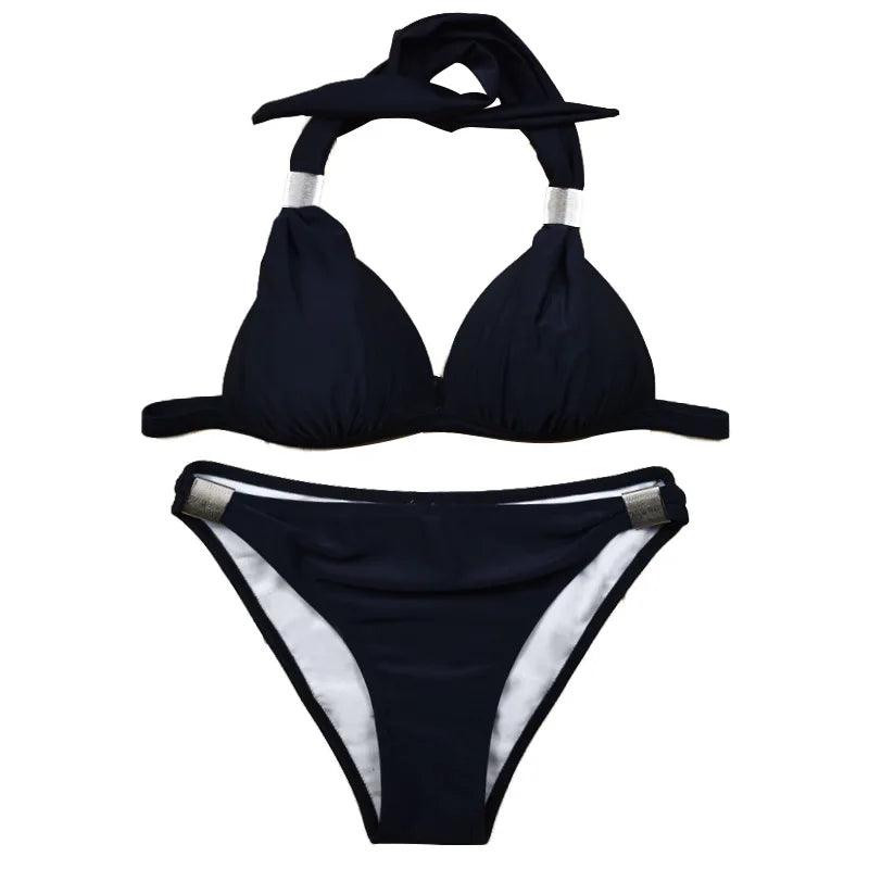 New bikini fashion European and American two-piece set of solid color bikini hard cup swimsuit women's swimsuit-THAT FASHION STORE