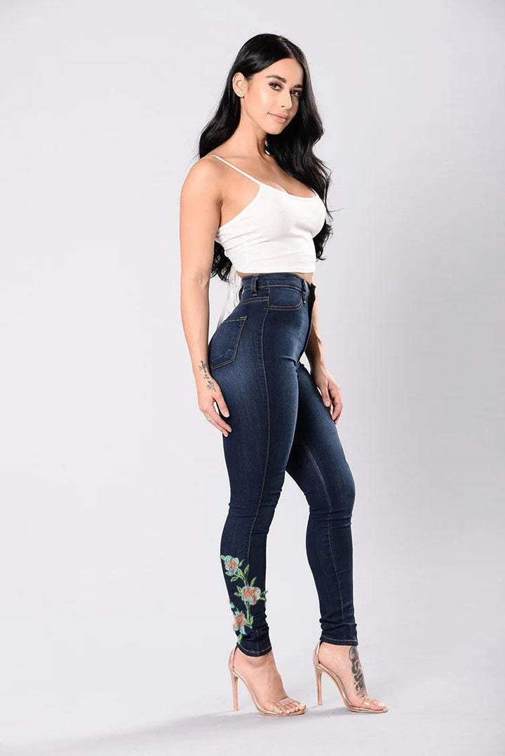 2023 New Women's High Waist Embroidered Jeans Fashion Slim Stretch Denim Pencil Pants Casual Female Clothing S-3XL Drop Shipping-THAT FASHION STORE