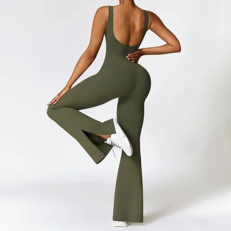 Casual Dancing Pants Streetwear Fashion Women Hollow Back Yoga Long Jumpsuit Round Neck Sleeveless Solid Color Training Outfit-THAT FASHION STORE