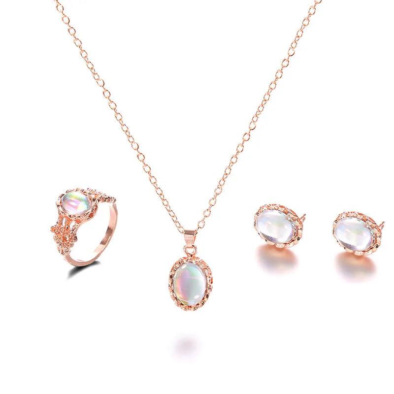 New Fashion Elegant Opal Jewelry Sets For Woman Cubic Zirco Water Drop Necklace Pendant Earrings Bridal Wedding Party Gift-THAT FASHION STORE