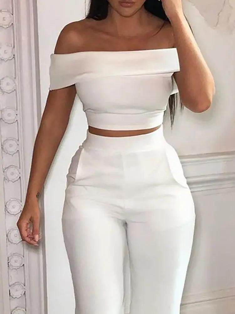 2024 Spring Fashion Two Piece Set Women Casual Solid Slim Short High Waist Long Pants Office Lady Suits Summer Clothes for Women-THAT FASHION STORE