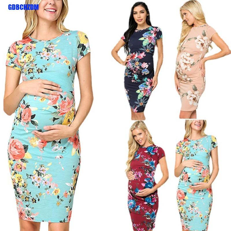 Maternity Women Dress Pregnancy Dresses Mama Clothes Flattering Side Ruching Scoop Neck Pregnant Womens Clothing-THAT FASHION STORE