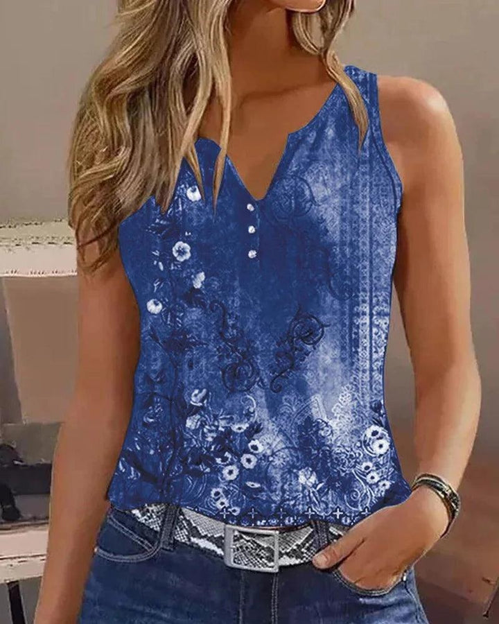 Floral Print Sleeveless Casual Tank Top-THAT FASHION STORE