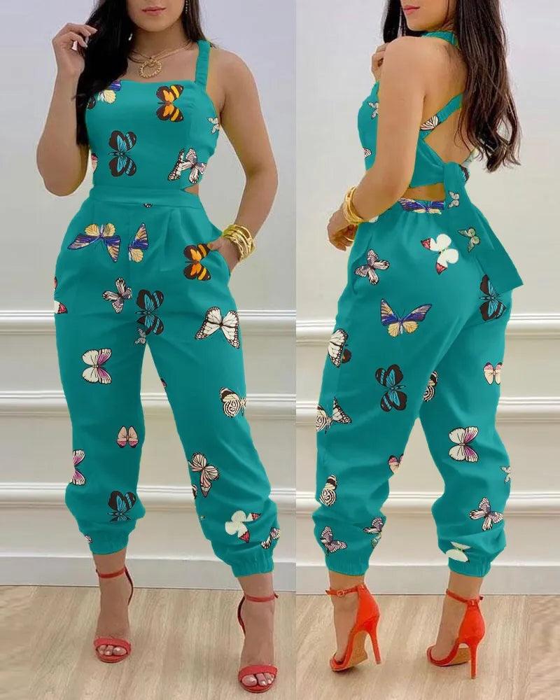 Women's Jumpsuit Elegant Sexy Suspender Printed Jumpsuits Casual Hip Waist Overalls Romper For Women Spring Summer 2023-THAT FASHION STORE