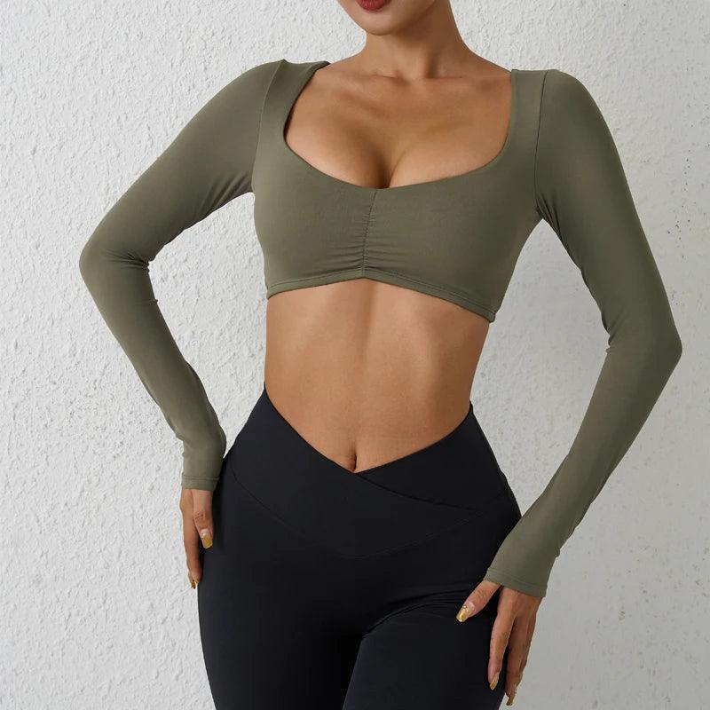 QINACTIVE Women Yoga Shirts Crop Top Long Sleeves Shirts for Women Yoga Sports Fitness Gym Clothes Workout Tops-THAT FASHION STORE