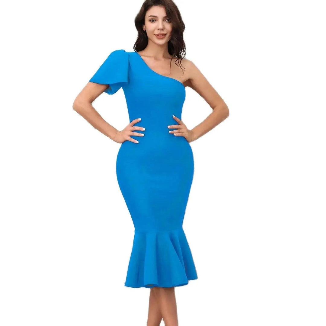 Midi Summer Bandage Dress Women 2024 Bodycon One Shoulder Sexy Luxury Party Dresses Woman Clothes Vestidos Mujer Robe Ete Femme-THAT FASHION STORE