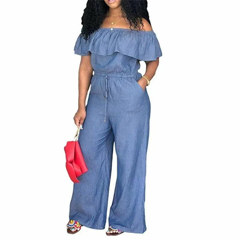 Casual Slash Neck Overalls Women Denim Rompers Jumpsuit Jeans Ladies Autumn 2020 Back Zipper Ruffles Jumpsuits Trousers Pants-THAT FASHION STORE