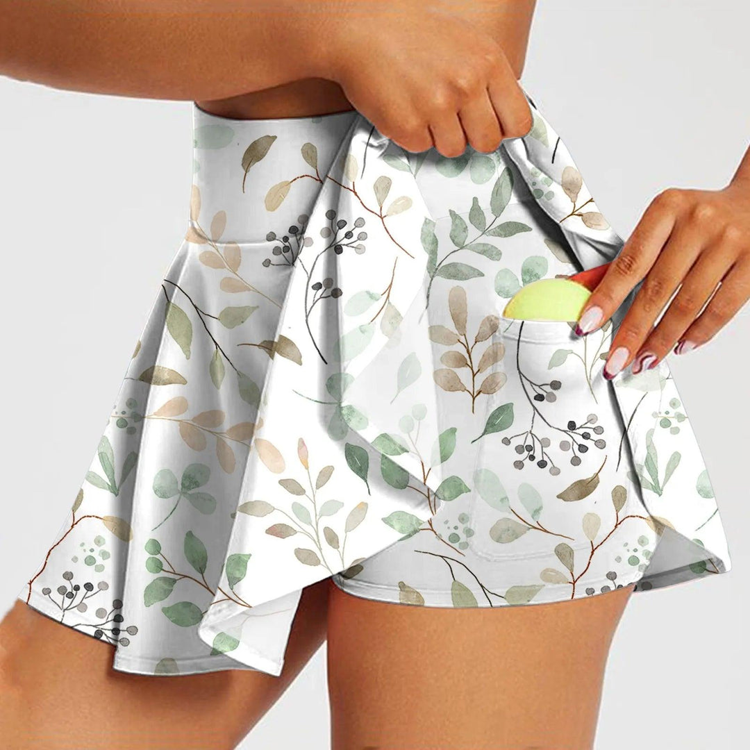 Ladies High Waisted Tennis Skirts Pleated Floral Printed Sports Fitness Skirts High Waisted Tennis Skirts Pleated Skorts Skirts-THAT FASHION STORE