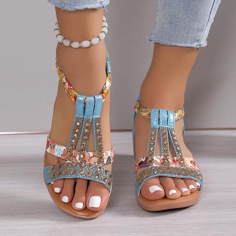 Women Wedge Sandals Summer Bohemia Rhinestones Casual Platform Sandals Female Peep Toe Outdoor Beach Shoes обувь женская летняя-THAT FASHION STORE