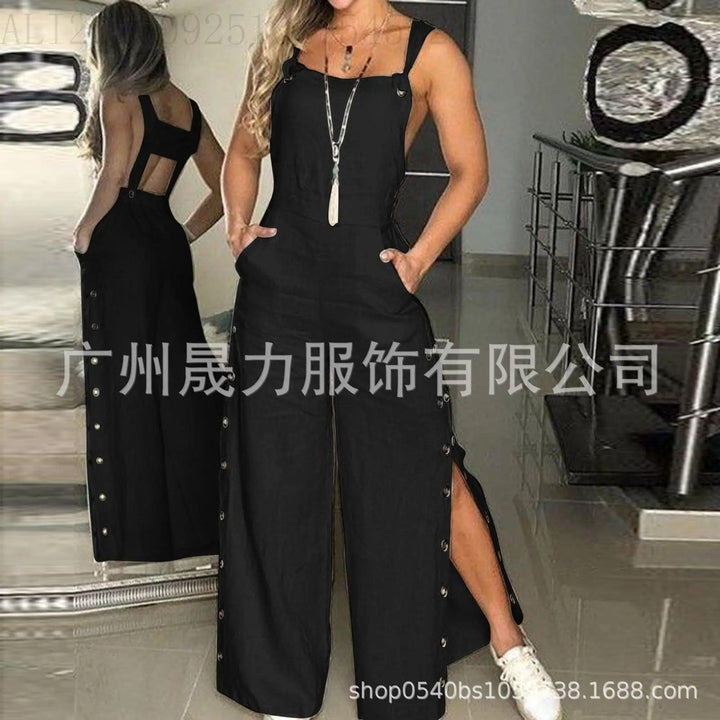 Women's Jumpsuit 2023 New Solid Color Suspenders Sleeveless Wide Leg Straight Pants Fashion Casual Street Clothing-THAT FASHION STORE