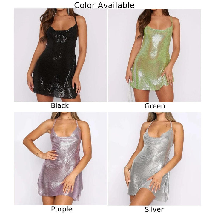 Sexy Women's Shiny Low Cut Sequin Bling Dress Sling V Neck Bodycon Sleeveless Clubwear Party Mini Dresses For Women Vestidos-THAT FASHION STORE