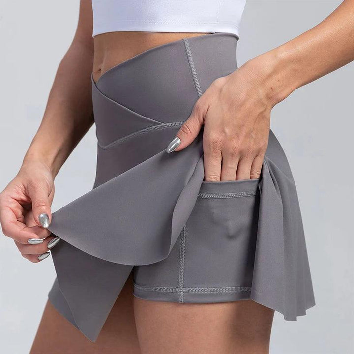 Women Pleated Tennis Skirt with Pockets Shorts Athletic Skirts Crossover High Waisted Athletic Golf Skorts Workout Sports Skirts-THAT FASHION STORE