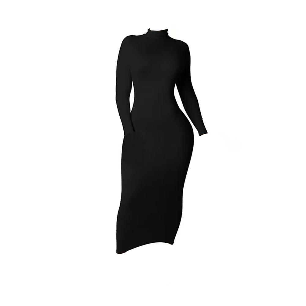 High Neck Full Sleeve Maternity Skinny Dress For Photography Pregnant Woman Stretchy Long Dress-THAT FASHION STORE