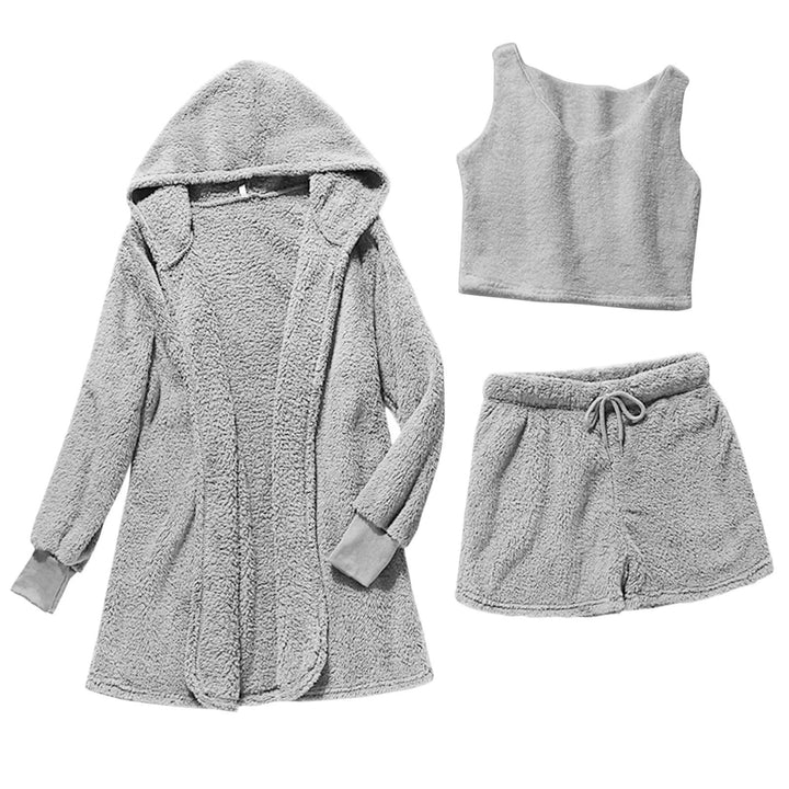 Fluffy Pajamas Set For Women Casual Sleepwear Tank Top And Shorts Plus Size Hoodie Leisure Homsuit Winter 3 Pieces Pijamas-THAT FASHION STORE