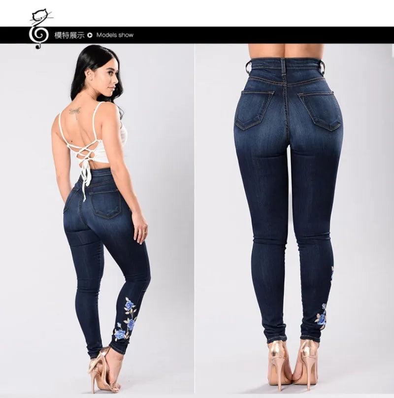 2023 New Women's High Waist Embroidered Jeans Fashion Slim Stretch Denim Pencil Pants Street Trendy Trousers S-3XL Drop Shipping-THAT FASHION STORE