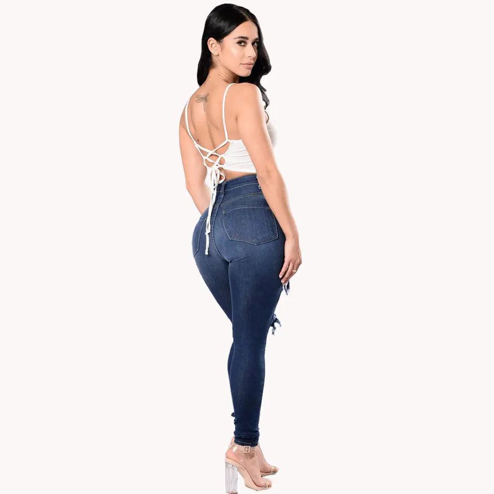 2023 Autumn High Waist Ripped Jeans For Women Fashion Stretch Skinny Denim Pencil Pants Casual Slim Trousers S-3XL-THAT FASHION STORE